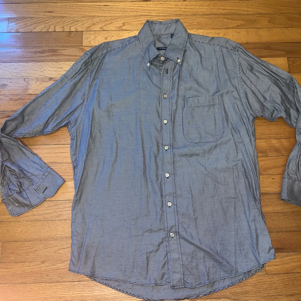 Burberry Check Cotton Mens Plaid Shirt Blue Large